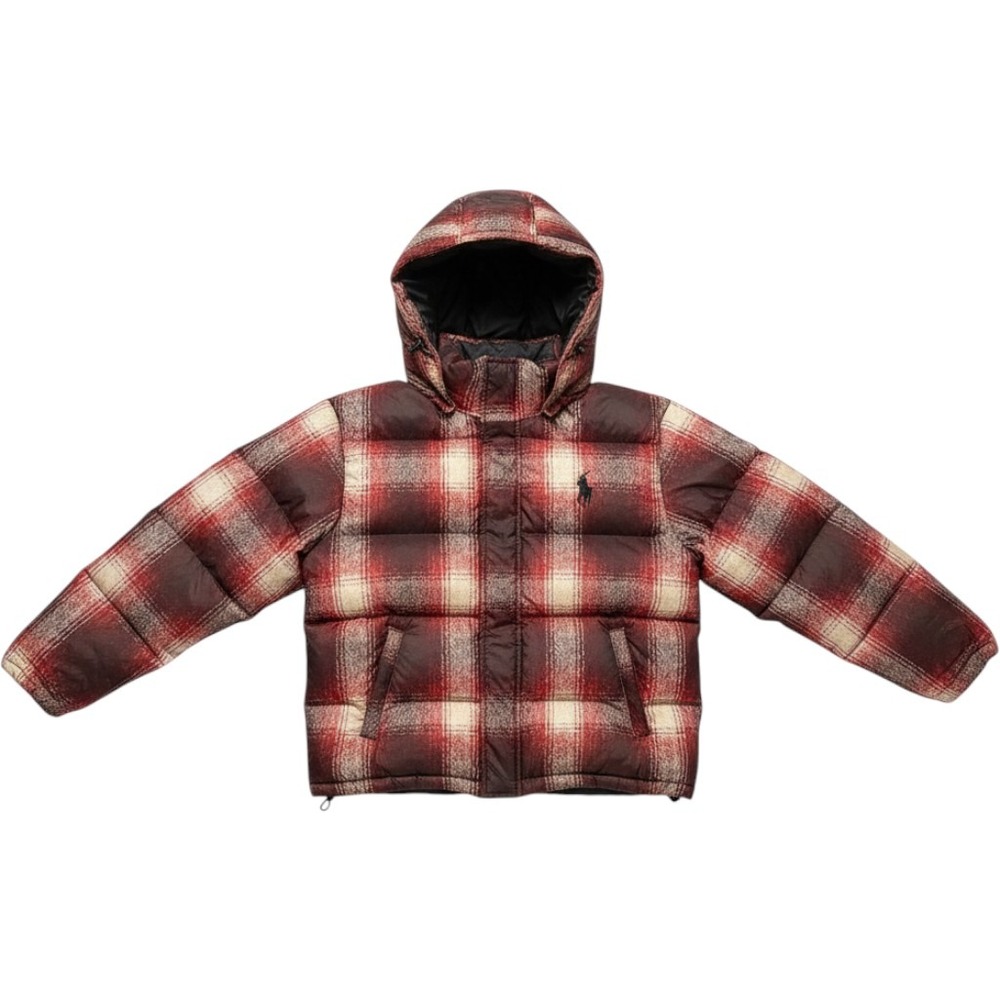 Polo Ralph Lauren Jacket Womens XS Carly Plaid Duck Down Puffer Hooded Coat